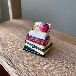 Porcelain Hinged Trinket Box School Books Apple On Top Student Teacher Gift VTG